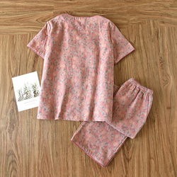 パジャマ夏春秋半袖上下セットレディース綿100%先染め7分パンツ 7枚目の画像