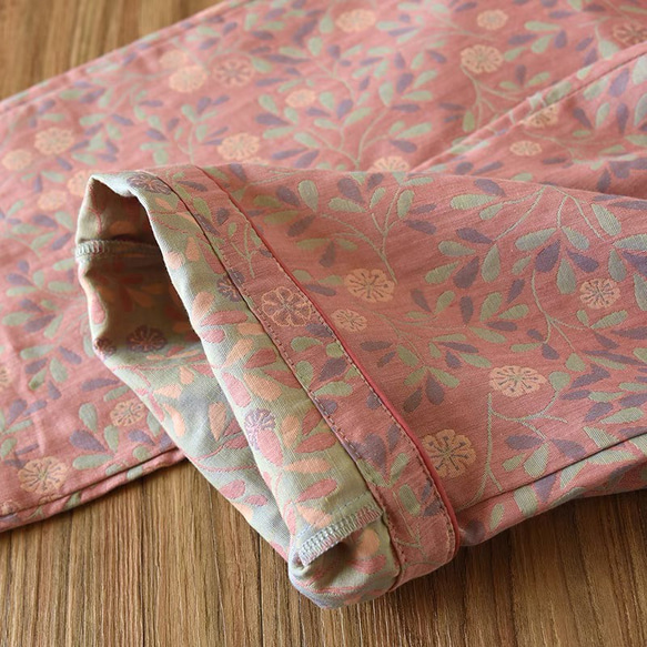 パジャマ夏春秋半袖上下セットレディース綿100%先染め7分パンツ 14枚目の画像