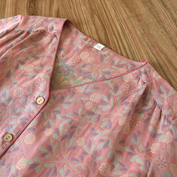 パジャマ夏春秋半袖上下セットレディース綿100%先染め7分パンツ 4枚目の画像