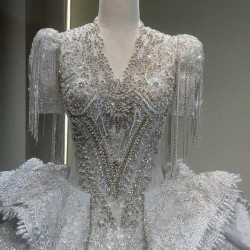 高品質保証 vネック アンティークなドレス ブルーグレー チュール  