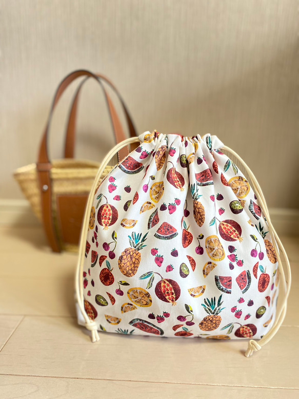 残り1点！ 巾着 ハンドメイド ロエベカゴバッグSサイズ用 リバティ