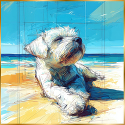 油絵　マミ ラニカイビーチを楽しむキュートな犬たち　大きいキャンバス 80844d83aa717da2ffc57904490f8d