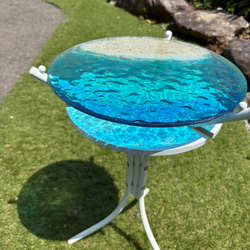 現品販売　ホワイトビーチ　海と砂浜　水紋の影　穏やかな海ガラスサイドテーブル　円形テーブル　エメラルドの海　 17枚目の画像