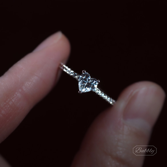 【極上の輝き】高炭素ダイヤモンド ハート ヘイローリング 重ね付 小ぶり ダイヤリング　 2枚目の画像