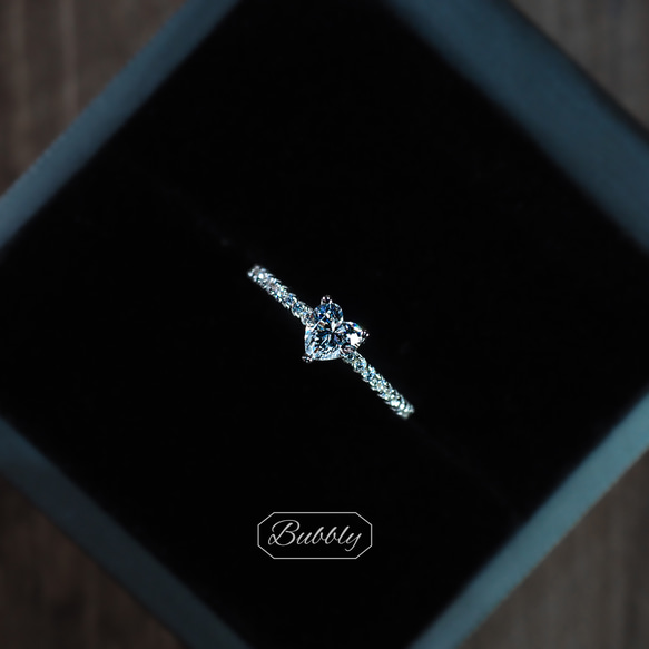 【極上の輝き】高炭素ダイヤモンド ハート ヘイローリング 重ね付 小ぶり ダイヤリング　 3枚目の画像