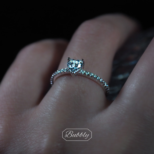 【極上の輝き】高炭素ダイヤモンド ハート ヘイローリング 重ね付 小ぶり ダイヤリング　 8枚目の画像