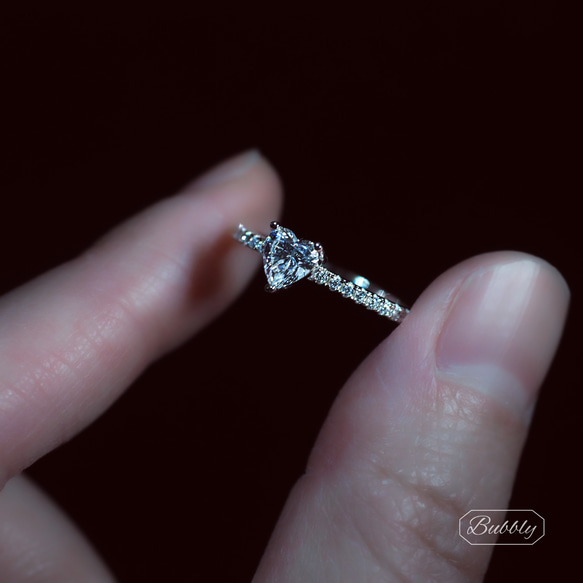 【極上の輝き】高炭素ダイヤモンド ハート ヘイローリング 重ね付 小ぶり ダイヤリング　 6枚目の画像