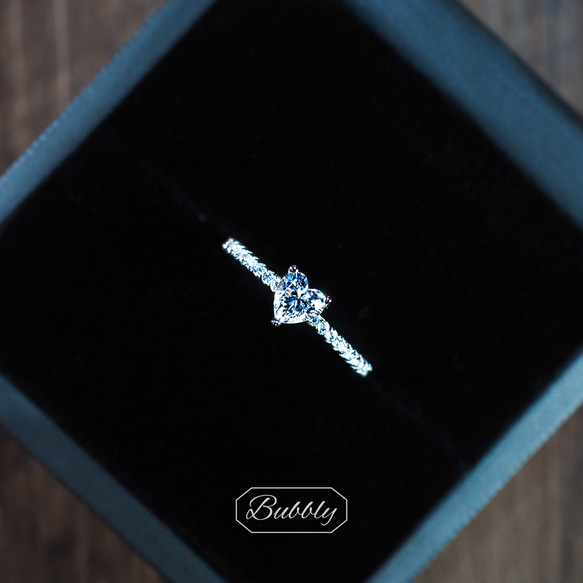 【極上の輝き】高炭素ダイヤモンド ハート ヘイローリング 重ね付 小ぶり ダイヤリング　 1枚目の画像