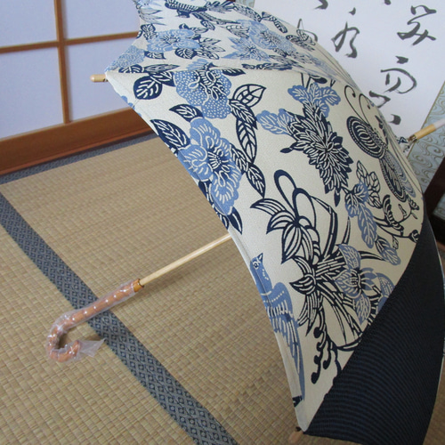 日傘　大島紬　正絹　帯　リメイク　ハンドメイド　日傘×日傘入れ×バッグ　1074 大島紬 日傘 着物リメイク 傘 UVカット 折りたたみ傘