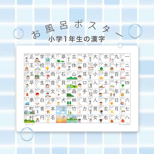 漢方鑑賞用標本　A3サイズ(値段は1つの価格です) お風呂ポスター＊小学1年生の漢字表】A3サイズ 防水 耐水ポスター 知育