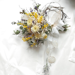 【まとめ買い】ブーケ二点、ブートニア二点 ドライフラワーブーケ＆ブートニア 2点 ブーケ32cm 記念日 結婚