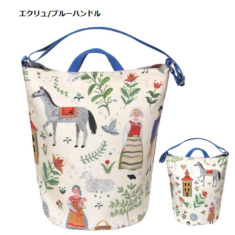 フォークっぽいほのぼのした馬柄のラウンドボトムバッグ