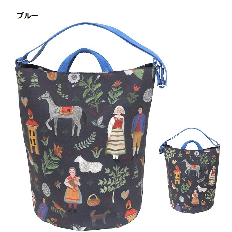 フォークっぽいほのぼのした馬柄のラウンドボトムバッグ