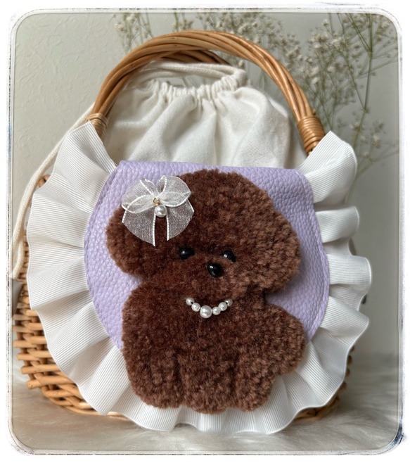 トイプードル♡カゴバックお散歩ほっこりもふもふ②パープル 5枚目の画像