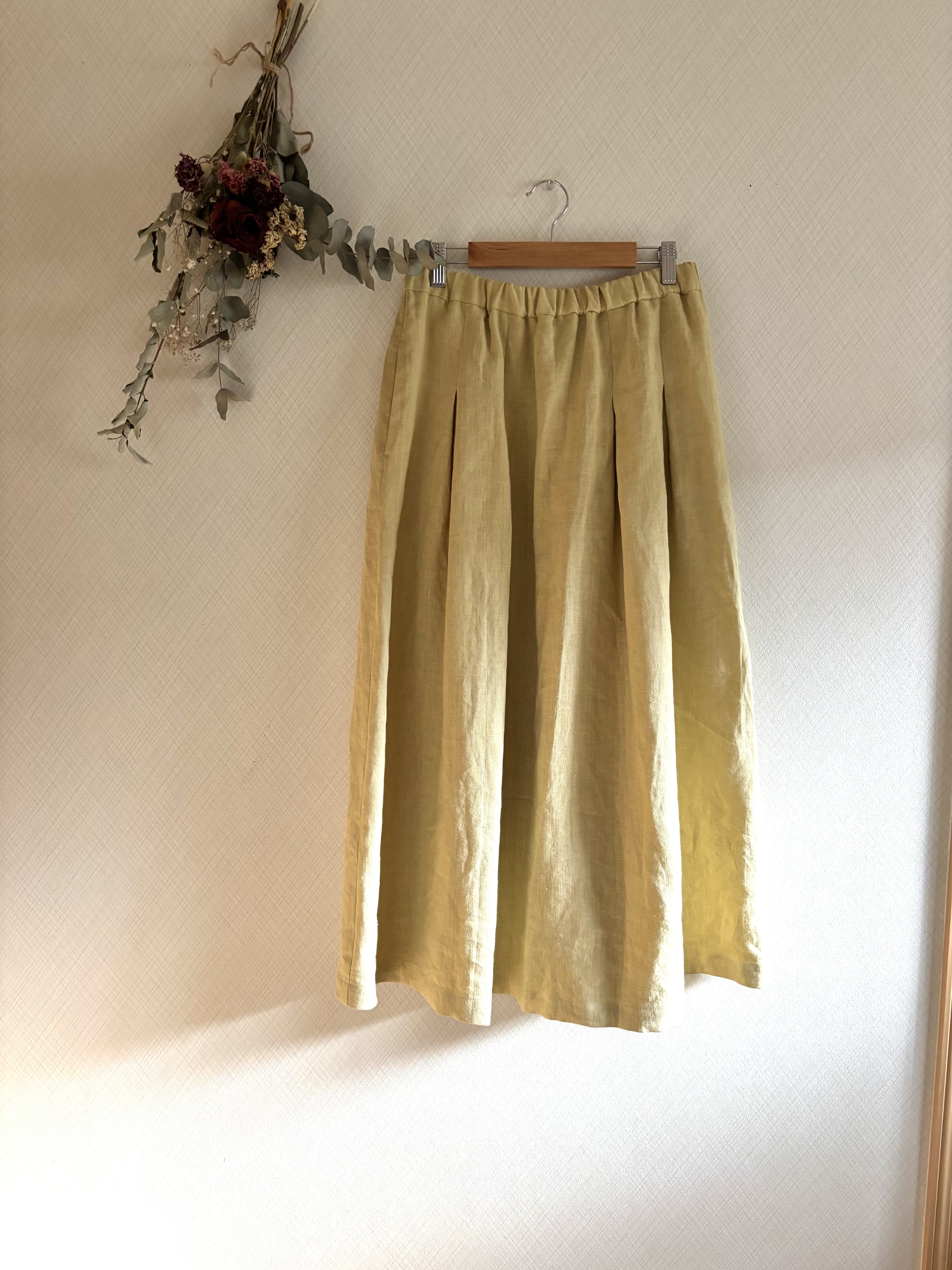 リネンタックギャザースカート　あたたかみのあるイエロー
