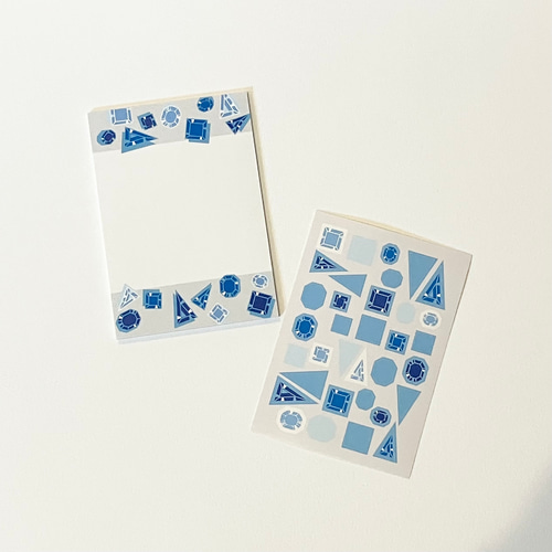 セット】青い宝石のメモ帳とシールのセット 【Set】Blue gem notepad