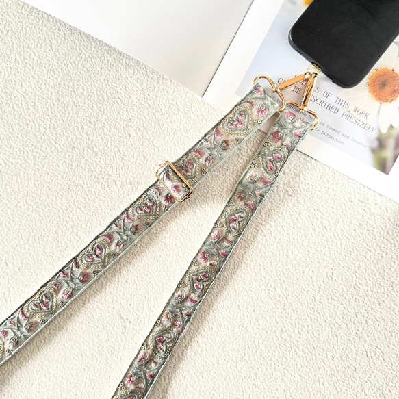 印度刺繡絲帶智慧型手機肩帶肩帶心型花 第6張的照片