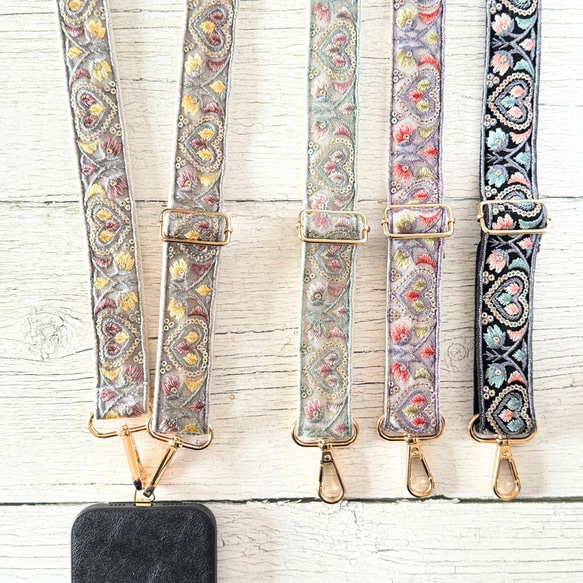 印度刺繡絲帶智慧型手機肩帶肩帶心型花 第2張的照片