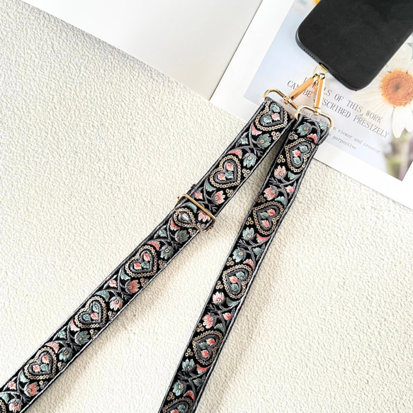印度刺繡絲帶智慧型手機肩帶肩帶心型花 第12張的照片