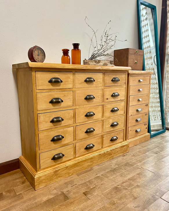 国産ひのき使用 オシャレ取手9杯チェスト ハンドメイド】国産ひのき