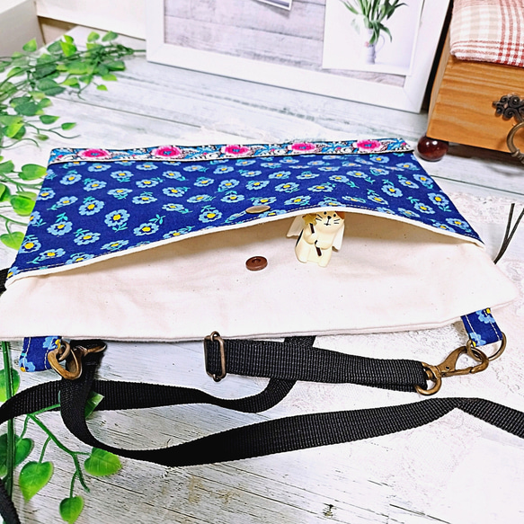 生成り帆布11号 お花と刺繍リボンのサコッシュ♡ 3枚目の画像