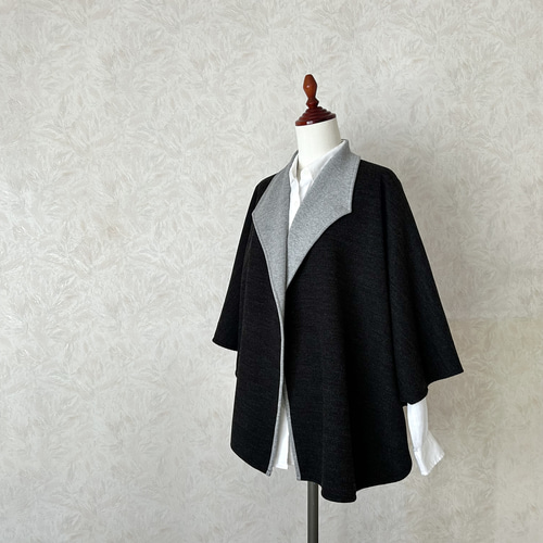 襟付き ポンチョ・カーディガン✴︎ブラック カーディガン 來未