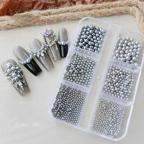 パールset＊グレー ネイルパーツ デコパーツ ビジュー・クリスタル