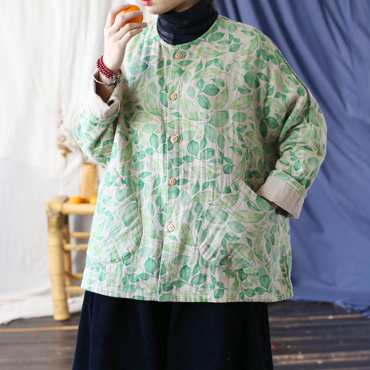 丸ネック    コウモリ袖    上着    アウター　コート   2511