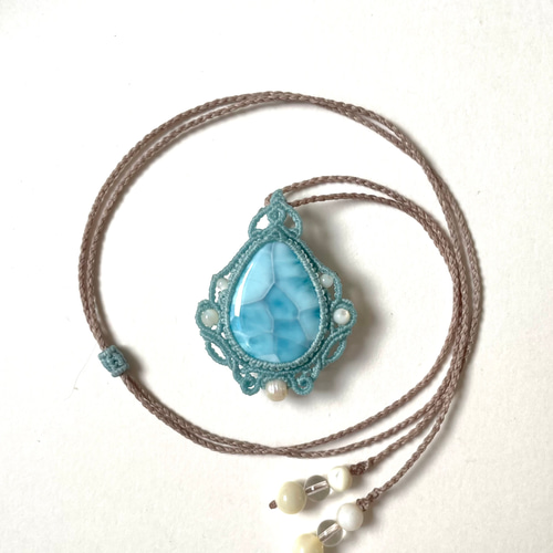 おだやかな波の誘い♪大粒ラリマーの天然石マクラメ編みネックレス