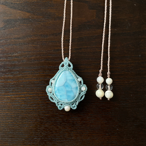 おだやかな波の誘い♪大粒ラリマーの天然石マクラメ編みネックレス