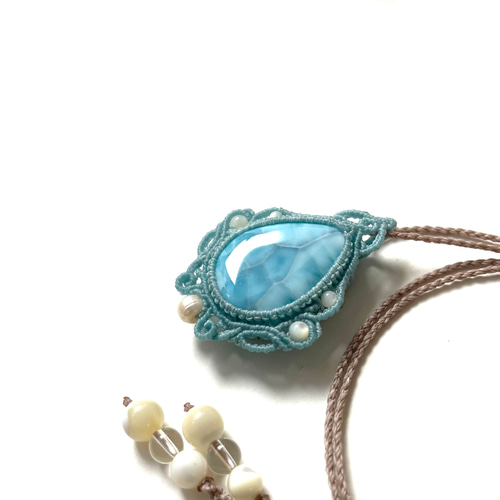 おだやかな波の誘い♪大粒ラリマーの天然石マクラメ編みネックレス