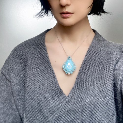 おだやかな波の誘い♪大粒ラリマーの天然石マクラメ編みネックレス