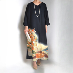 3XL ,着物リメイク,上品ワンピース, 黒留袖リメイク ワンピース