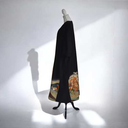 3XL ,着物リメイク,上品ワンピース, 黒留袖リメイク ワンピース, ,上品