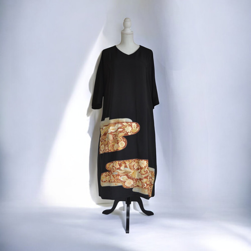 3XL ,着物リメイク,上品ワンピース, 黒留袖リメイク ワンピース, ,上品