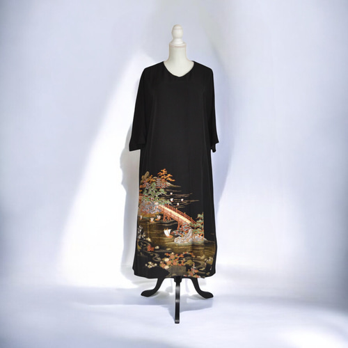 3XL ,着物リメイク,上品ワンピース, 黒留袖リメイク ワンピース, ,上品