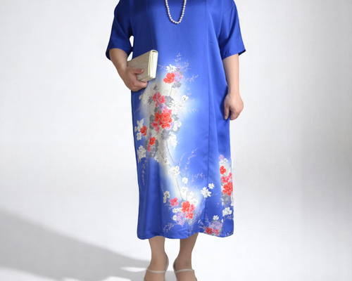 XL ,着物リメイク,上品ワンピース, 黒留袖リメイク ワンピース, ,上品