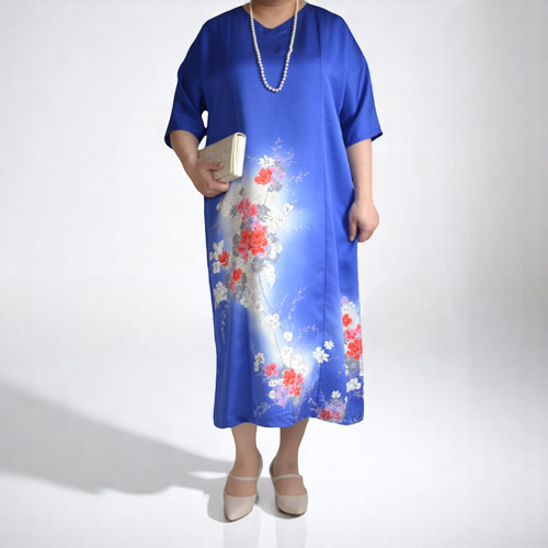 XL ,着物リメイク,上品ワンピース, 黒留袖リメイク ワンピース, ,上品