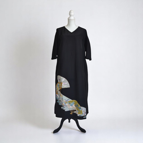 XL ,着物リメイク,上品ワンピース, 黒留袖リメイク ワンピース, ,上品