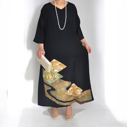 XL ,着物リメイク,上品ワンピース, 黒留袖リメイク ワンピース, ,上品
