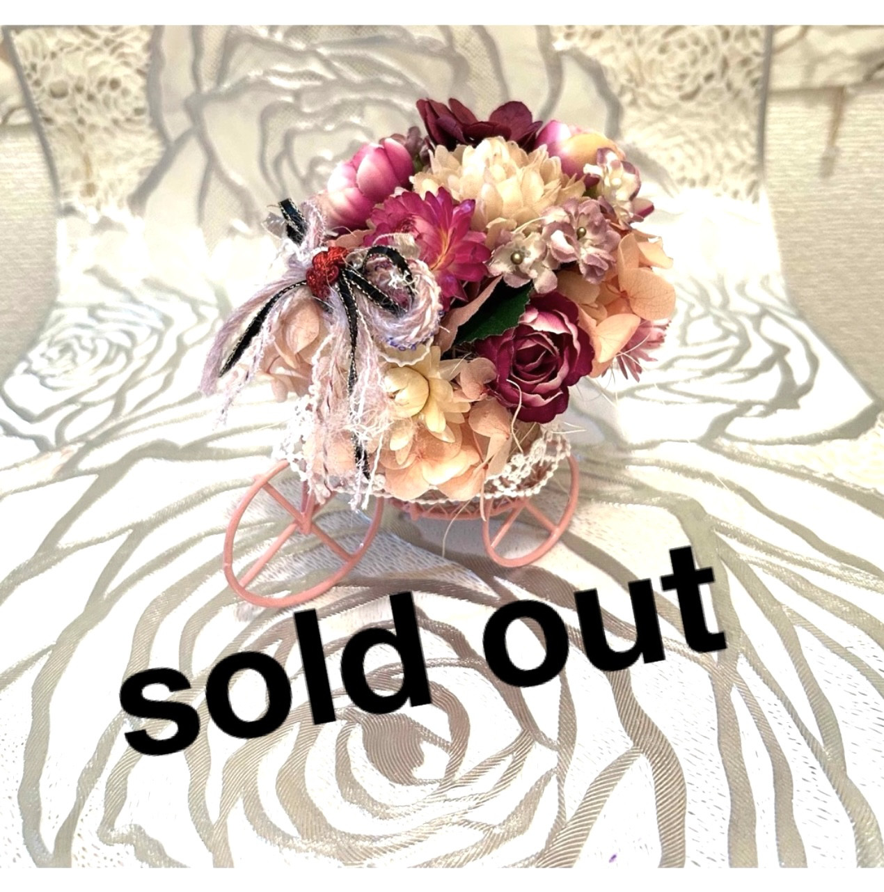 «666»◤完売◢自転車オブジェ*ピンクカラー*ドライフラワー*アーティフィシャルフラワー*アレンジメント