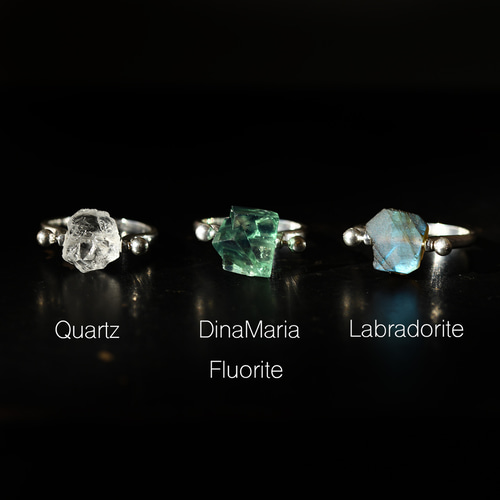 12種の選べる鉱物原石の貫通リング シルバー925 天然石