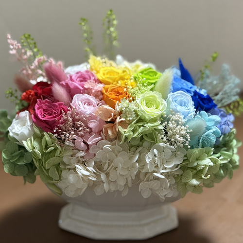 新作13色のバラ虹色プリザーブドフラワーアレンジ 母の日ギフト 結婚