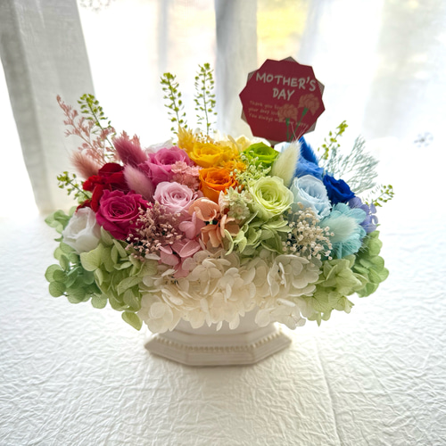 新作13色のバラ虹色プリザーブドフラワーアレンジ 母の日ギフト 結婚