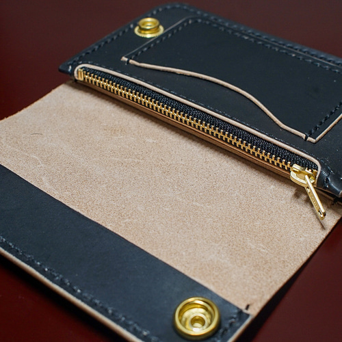 本革 トラッカーウォレット ミドル MW茶芯丘染め 3層 手縫い