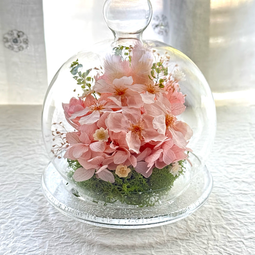 新作プリザーブドフラワーさくら紫陽花ガラスドーム 母の日ギフト 結婚