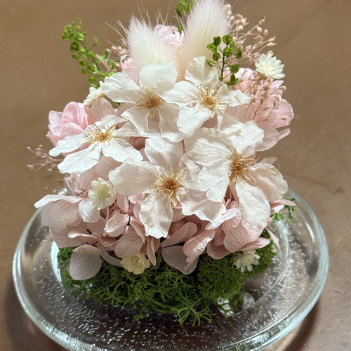 新作プリザーブドフラワーさくら紫陽花ガラスドーム 母の日ギフト 結婚
