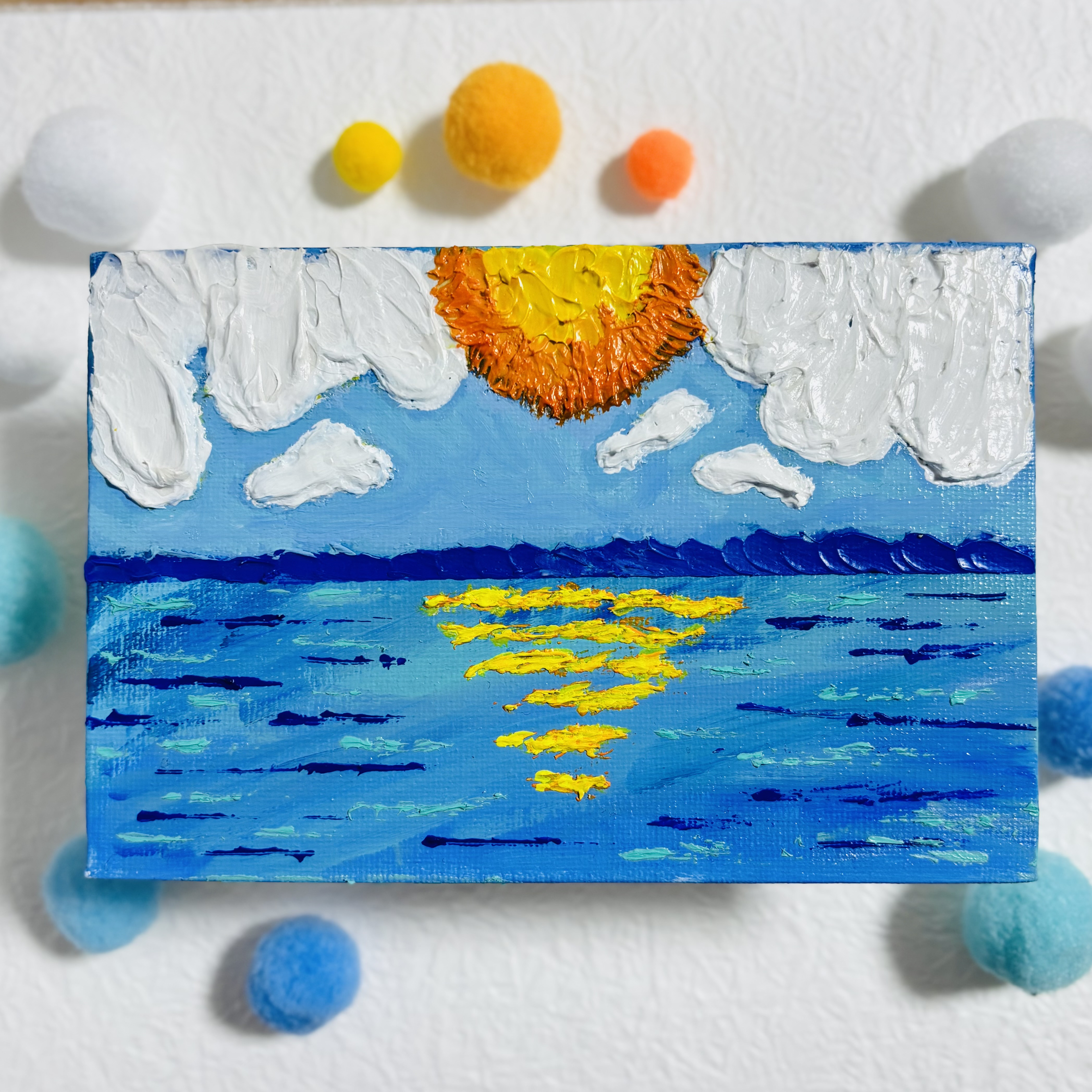 ハガキサイズ】空と海 テクスチャーアート カラフル ※運気アップ