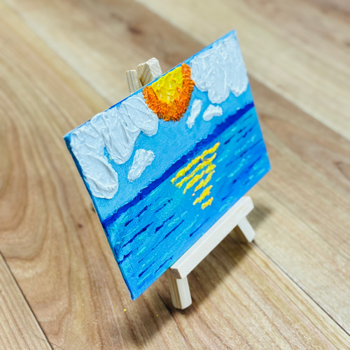 ハガキサイズ】空と海 テクスチャーアート カラフル ※運気アップ 絵画