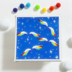 10cm】虹色 天使の羽 キャンバスアート カラフル アクリル絵の具